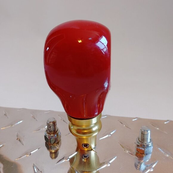 RARE SLEEMAN Cream ALE Tap Handle Stubby Knob Gear Shifter Bar Used Cherry Red - Picture 4 of 5